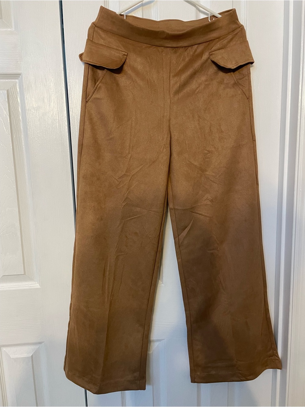 HUE Suede-Look Wide Leg Pants in Camel Brown size M NWT